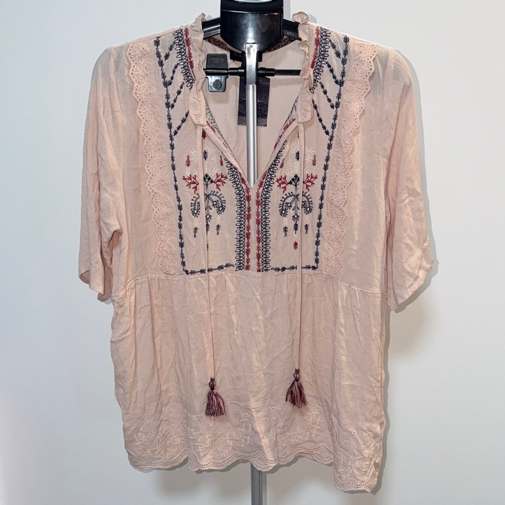 NWT Artesia Embroidered Pink Boho Top